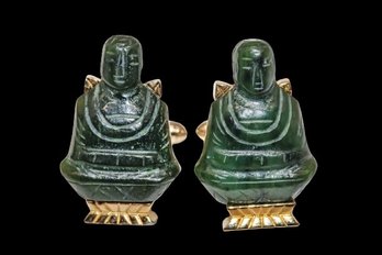 Vintage Carved Jade Buddha Cufflinks