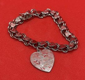 Awesome Vintage Sterling Charm Bracelet With Be My Valentine Sterling Heart Charm