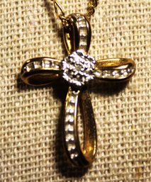 Fine Gold Over Sterling Silver Chain 17' Long And Sterling Cross CZ Stones