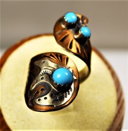 Southwestern Style Sterling Silver, Copper And Turquoise Ring Having Bear Fetish Size 7.5