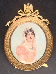 Princess With Emerald Crown / Signed Early Hand Painted Miniature