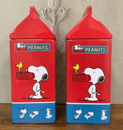 Set/2 Peanuts Ceramic Milk Carton Treat/cookie Jars