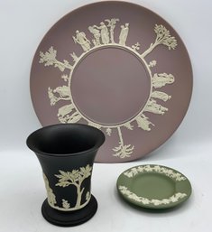 3 Pieces Of Wedgwood Jasperware ~ Basalt Black, Sage Green & Lilac ~ (J)