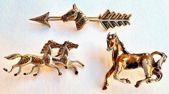 3 Vintage Equestrian Horse Pins