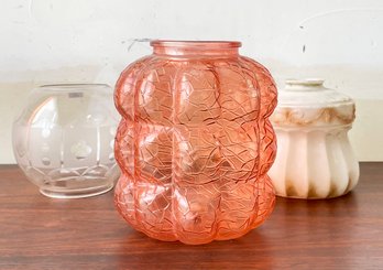 Three Pretty Glass Oil Lamp Shades