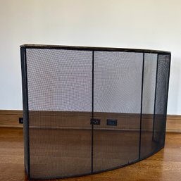 A Brass Capped Metal Mesh Fire Screen - 50 X 35h X 6.5d