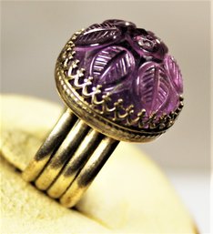 Very Fine Sterling Silver Hand Carved Genuine Amethyst Stone Ladies Ring Size 6.5