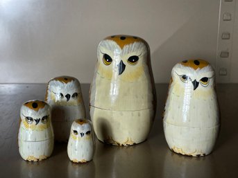 Vintage Wooden Nesting Owls