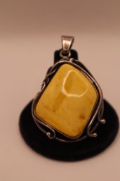 925 Sterling Yellow Amber Pendant