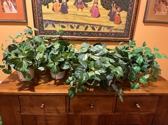 4 Piece Lot Of Faux Potted Plants - Ceramic, Terra Cotta Planters Included