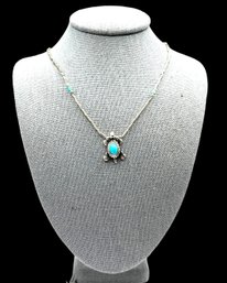 Vintage Liquid Sterling Silver Turquoise Color Turtle Necklace