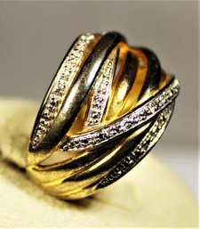 Size 8 Ladies Sterling Silver And Gold Gilded Multi Band Ring Having White Stones