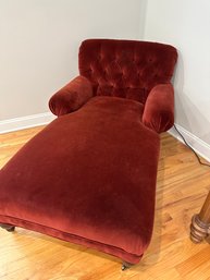 Red Velvet Chaise Lounge With Tufted Back