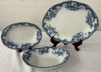 Three Piece Lot Of Blue And White Porcelain