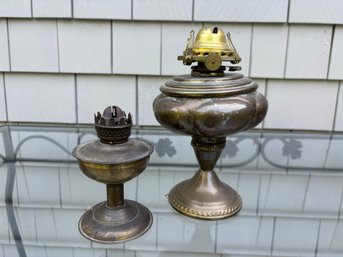 Pair Of Vintage Metal  Oil Lamps