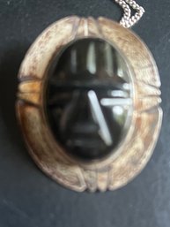 Sterling And Carved Onyx Pendant Necklace