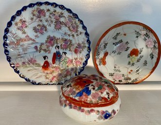 Porcelain Geisha Plate And Covered Dish (2)