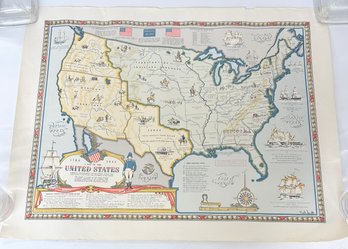 1958 Springfield Mass Map Of The United States 1784-1844