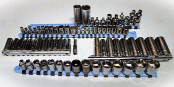 Mixed Lot Of Metric & Standard Sockets  From Husky, Goodwrench, Performer, Crescent, Etc,