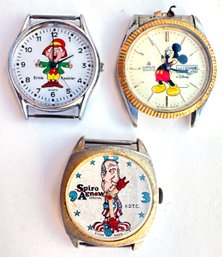 3 Vintage Watches: Spiro Agnew, Disney Mickey Mouse & Ernie The Keebler Elf