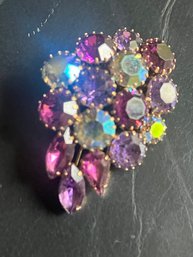 Vintage Purple Amethyst Cluster Pin With Gold Finish