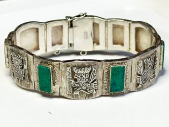 A Vintage 1960's Mexican Sterling Silver And Malachite Bracelet