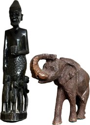 A Figural And Giraffe Carving - African Ebony And More