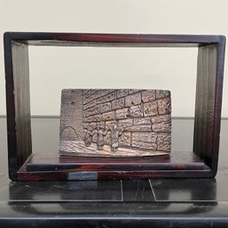 Vintage Isaac Jeheskel Sterling Silver Wailing Wall Scene Within A Wood Frame