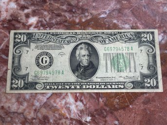 Estate Fresh 1934 $20 Bill - Chicago Federal Reserve - Found Tucked Under Drawer Of Antique Piece Of Furniture