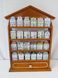 Lenox Spice Village Canterbury Crossing - Complete Set Of 24 Fine Porcelain Jars - Display Shelf Included