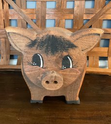 Vintage Handpainted  Solid Wood Pig