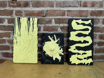 Lot Of Black & Yellow Set/3 Small Sulphur Paintings - Super Cool