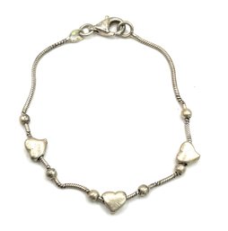 Vintage Sterling Silver Beaded Heart Bracelet