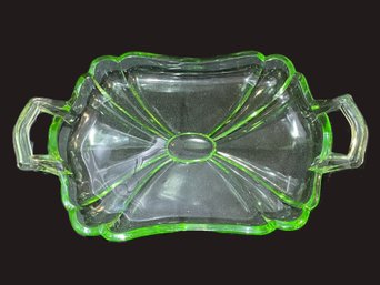 Fabulous Green Uranium? Depression Glass Handled Bon-Bon Dish