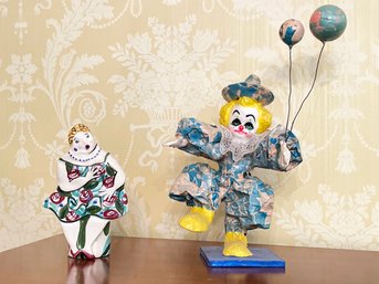 A Vintage Papier Mache Clown And Ceramic Vase