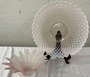 Hobnail Platter And Satin Glass 'Star' Bowl