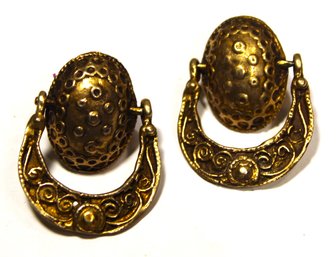 Vintage Gold Over Sterling Silver 'doorknocker' Style Earrings Screw Backs