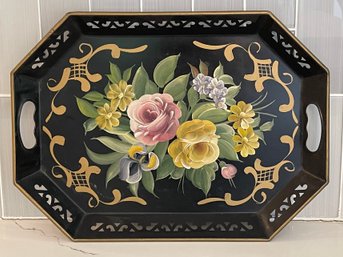 Hand Painted Floral Tole Tray