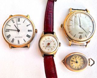 Vintage Swiss Monogrammed Watch Pendant & 3 Watches: Tissot, Superette & Timex