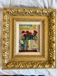 Original Signed Corbellini Oil On Canvas Still Life Painting 17x19 Ornate Carved Wood Gold Framed