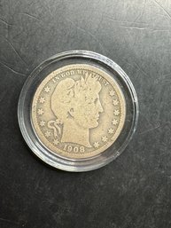 1908 Silver Barber Quarter