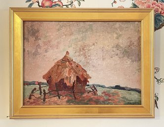 French Artist Jean Louis Oil Painting Of Haystacks After Luce Maximilien