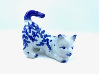 Classic Blue & White Cat Figurine