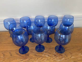 Set Of Twelve Cobalt Blue Glass Goblets