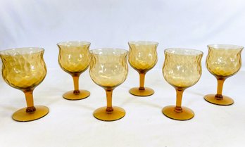 Set Of Six- Imperial Glass Ohio Skanda Diamond Optic 12 Oz. Wine Glasses In Amber