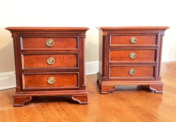 A Pair Of Paneled Mahogany Nightstands By Stanley Furniture