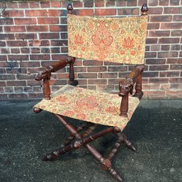 Spectacular Antique Victorian 1870-1880 Folding Chair With Dog Heads Carvings - INCREDIBLE ! - Priced $850