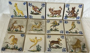 Large Grouping Of Early Dutch Glazed Hand Painted Ceramic Tiles- Animal Themed- Possibly DELFT