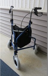 3 Wheel Folding 'trike' Style Walker W/canvas Bag & Bicycle Brakes