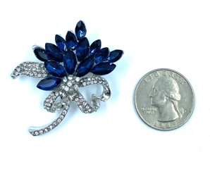 Fauz Sapphire Bouquet With Bow Brooch